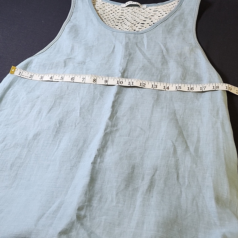 Maurizio Womens Light Blue Linen and Leather Maxi Dress Size Large Racerback - Picture 7 of 9